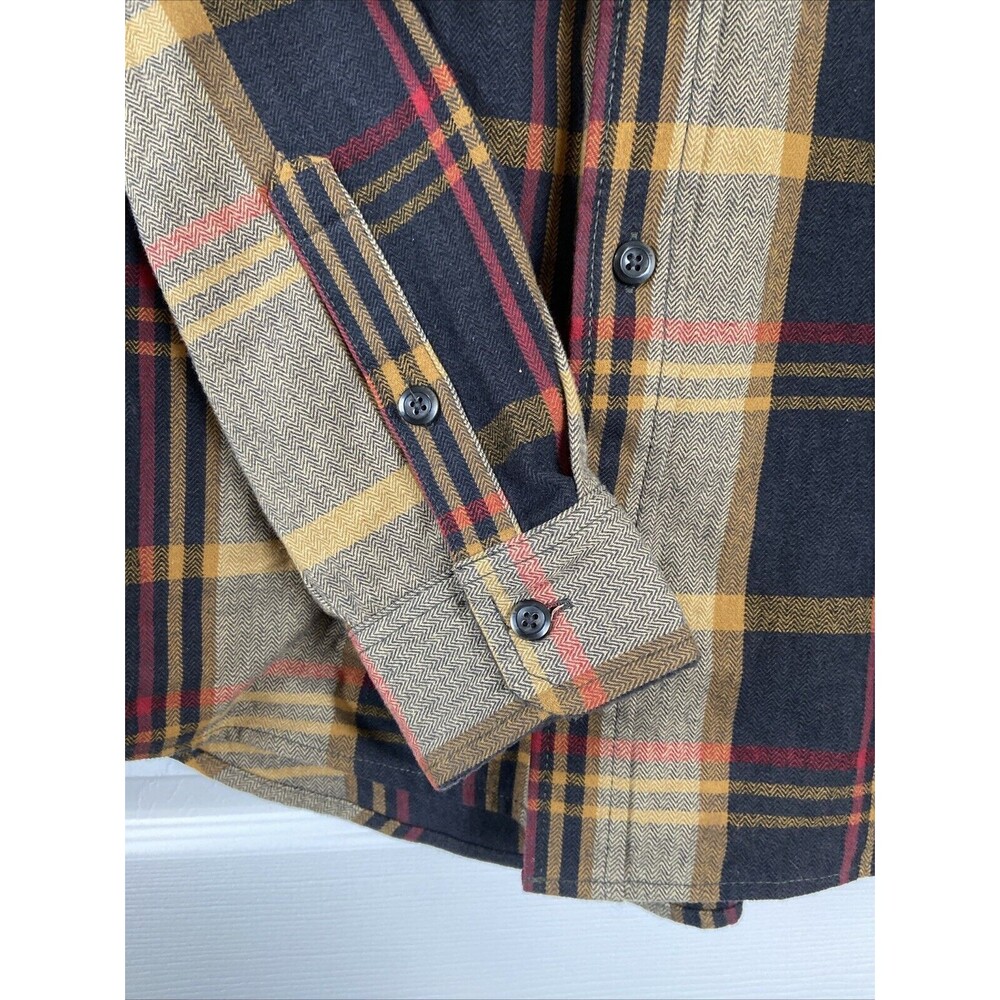 Orvis Heavy Flannel Shirt Brown Plaid Shacket Long Sleeve Button Up Mens Medium - Picture 4 of 12